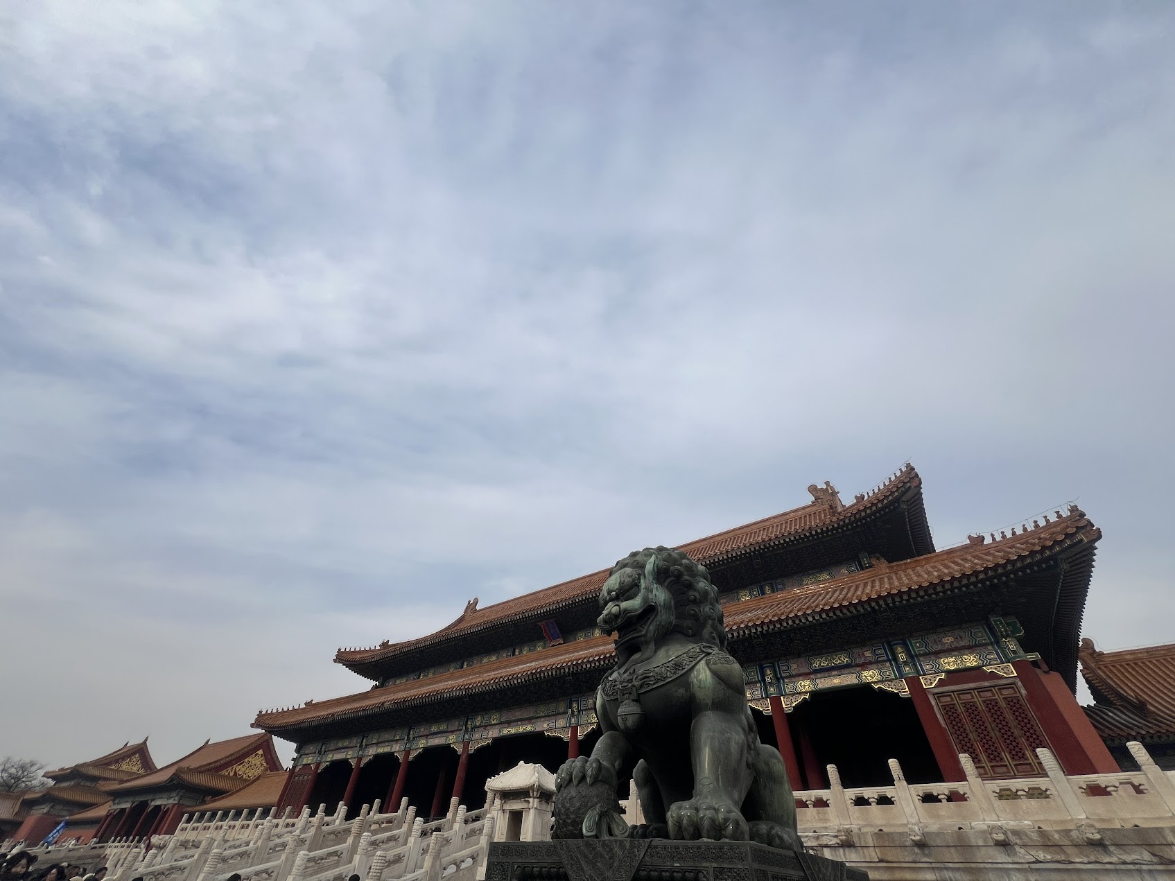 Bronze guardian lion statue in the Forbidden City, Beijing, China