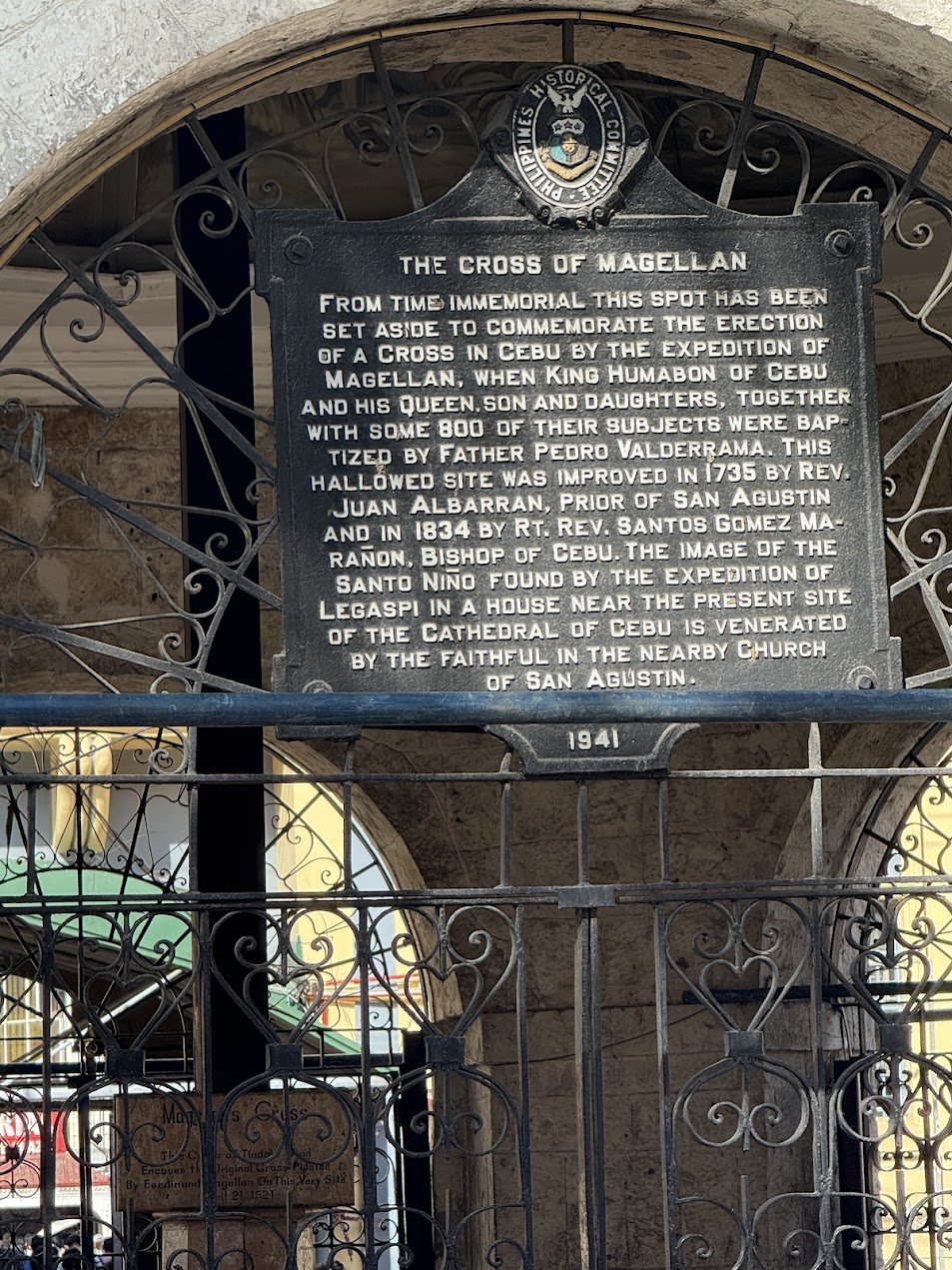 Historical marker of Magellan's Cross in Cebu, the Philippines, symbolizing the memory of the Cross, baptism, and the arrival of Spanish Catholicism in the archipelago.