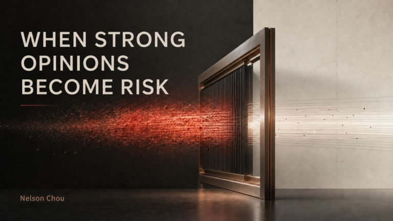Strong opinions passing through a decision gate, transforming an intense signal into a structured and traceable form｜Nelson Chou